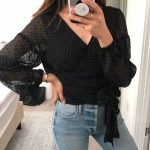 Club Monaco Marlana Polka Dot Wrap Blouse